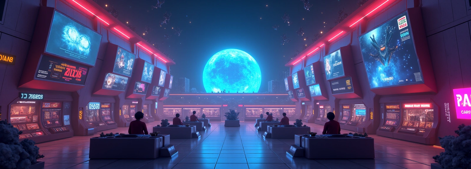Bannière futuriste de marketplace de jeux vidéo
